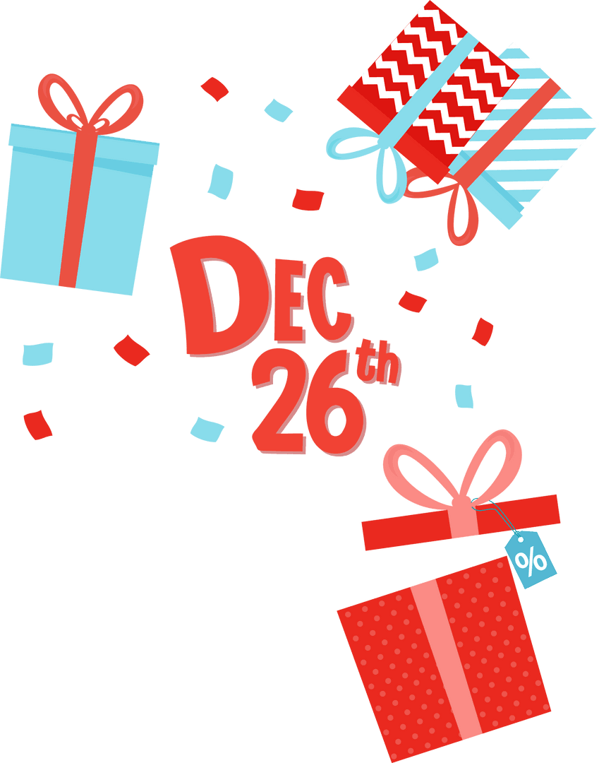 Vibrant Dec 26th Boxed Gifts and Confetti Transparent Celebration Graphic