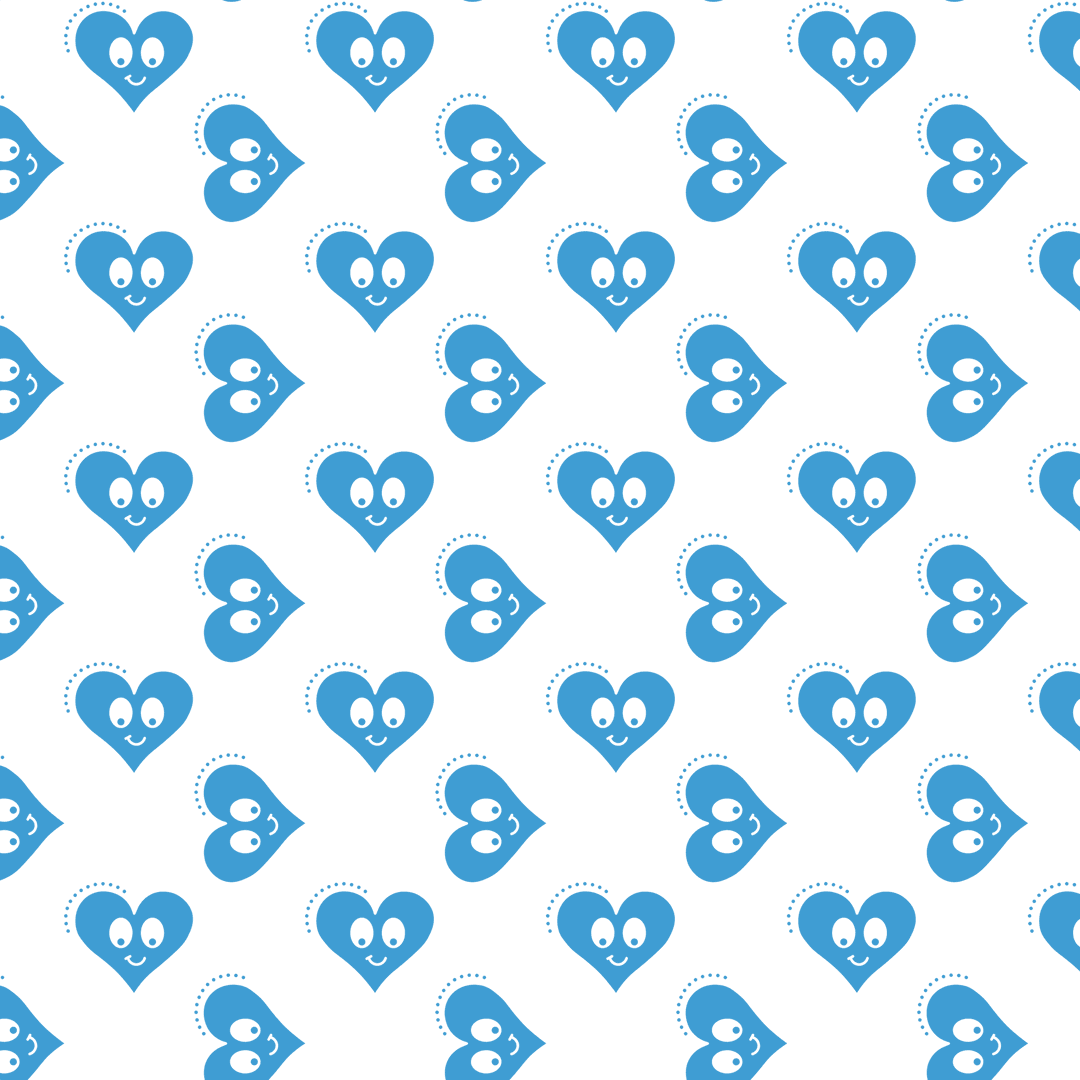 Seamless Blue Smiling Hearts Pattern on Transparent Background