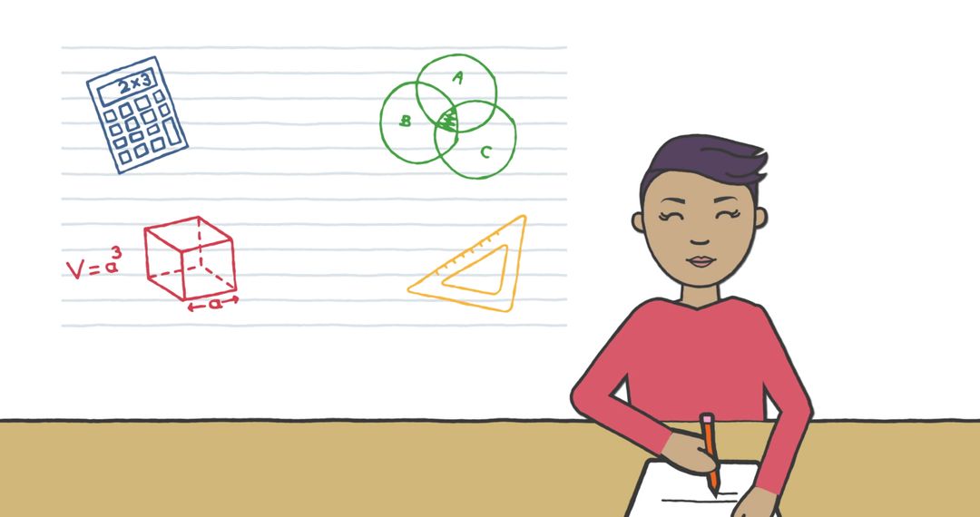 Student Drawing Mathematical Concepts on Notepad