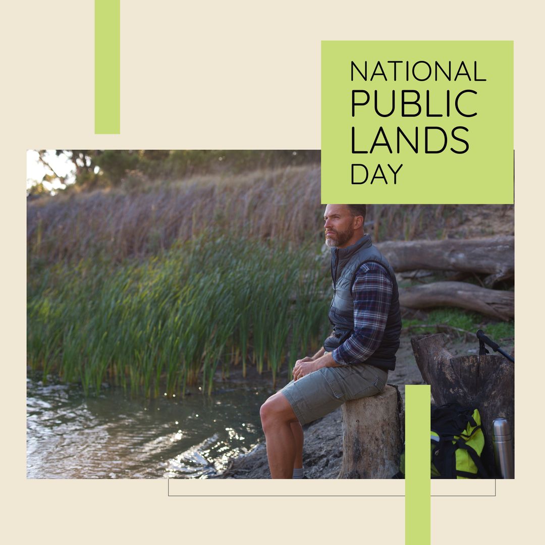 Man Celebrating National Public Lands Day By Lakeside