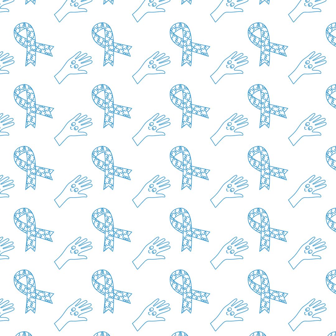 Seamless Blue Ribbons and Friendly Hands on Transparent Background