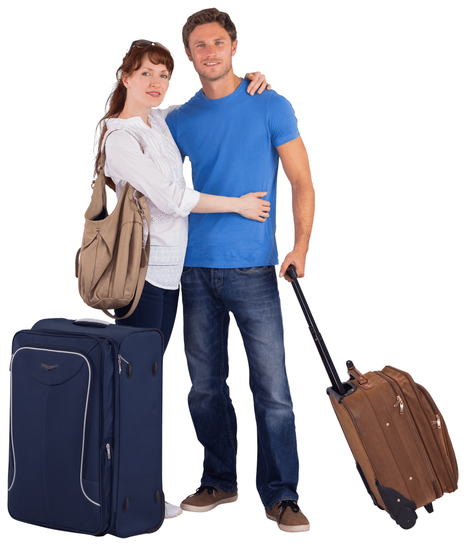 Transparent Happy Couple Ready for a Vacation with Luggage