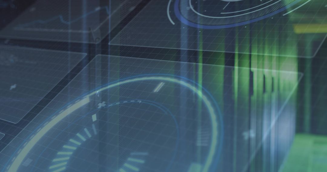 Holographic Data Cubes with Neon Radial Gauges and Futuristic Digital Interface