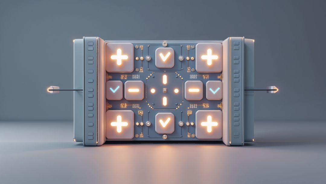 Futuristic Glowing Electronic Module with Symbolic Buttons