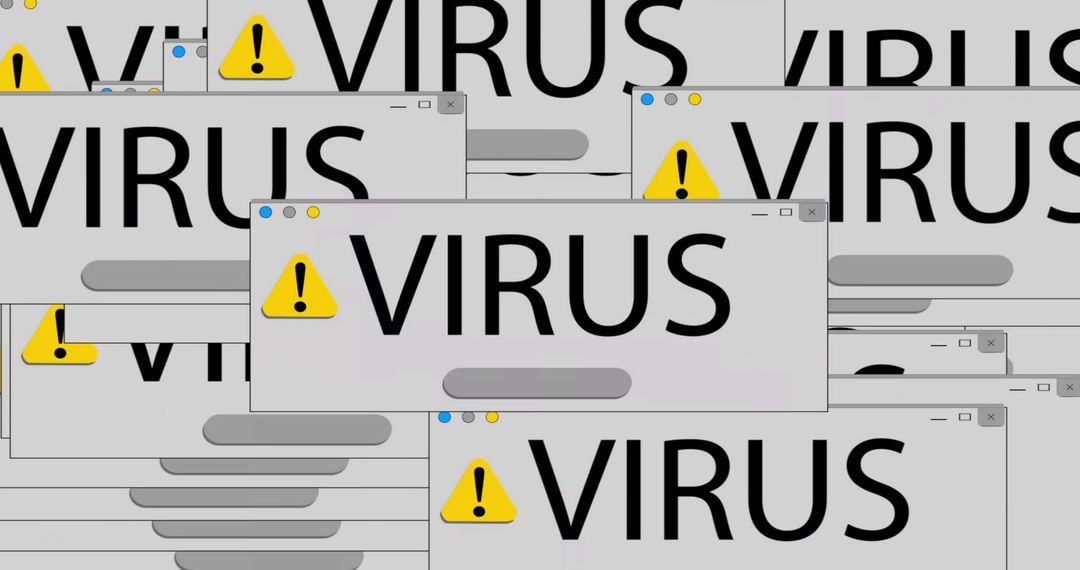 Multiple Virus Warning Alerts on Computer Screens Indicating Security Threat