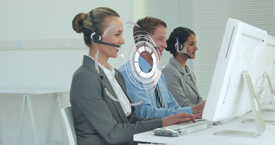 Customer Service Team Engaged in Digital Network Communication