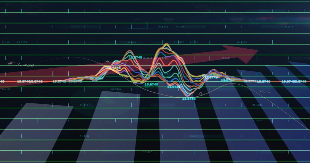 Futuristic Data Visualization with Rainbow Waves and Arrow