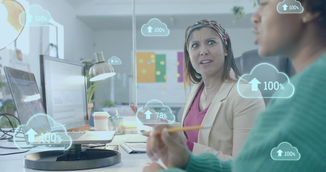 Diverse Coworkers Analyzing Data Through Cloud Technology