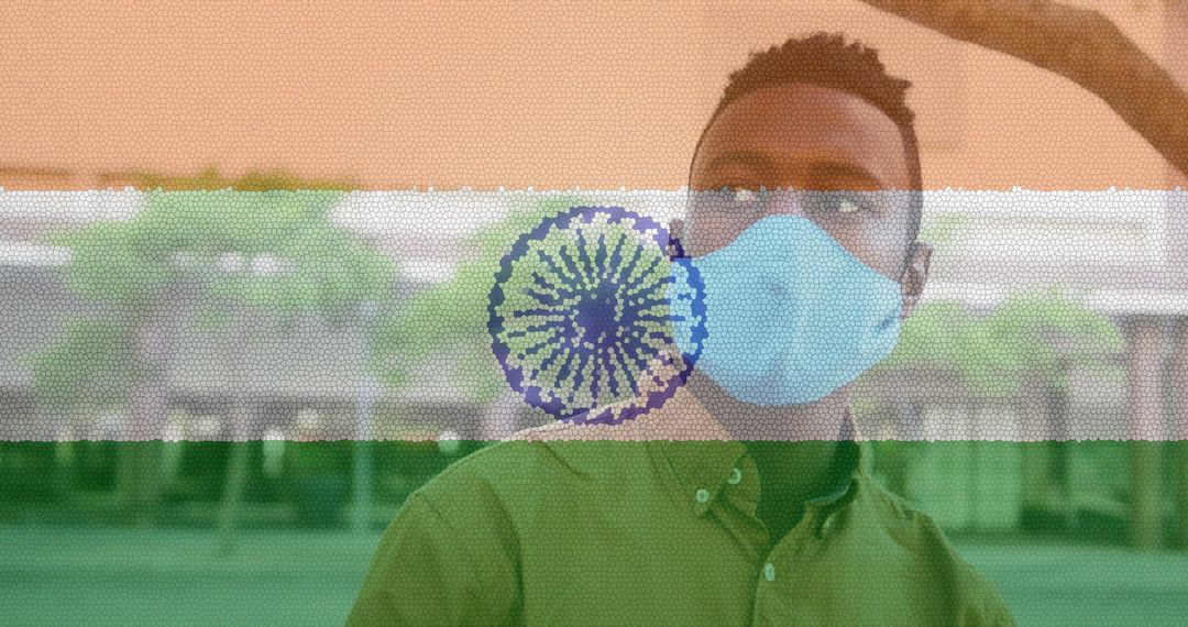 Man in Face Mask Showing India Flag Healthcare Concept