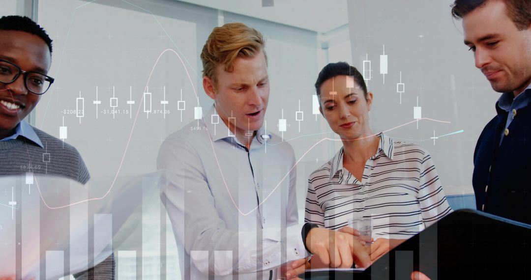 Business Professionals Analyzing Financial Data with Technology in Modern Office