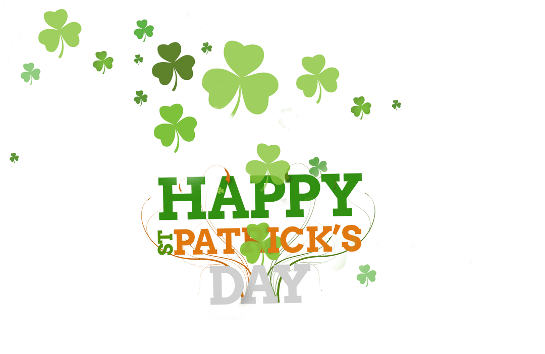 St. Patrick's Day Text with Shamrocks on Transparent Background