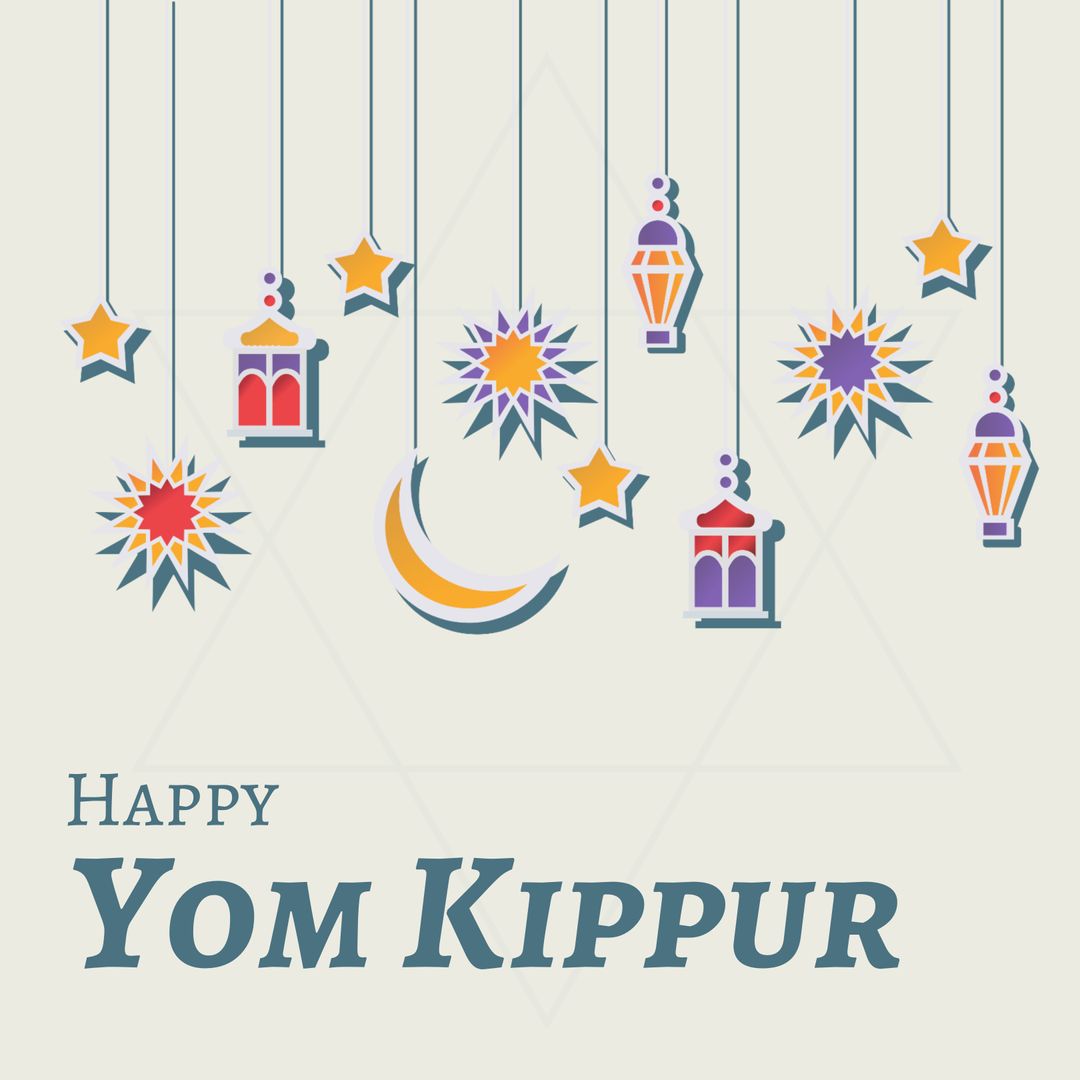 Yom Kippur Greeting Card with Hanging Decorations and Starry Elements