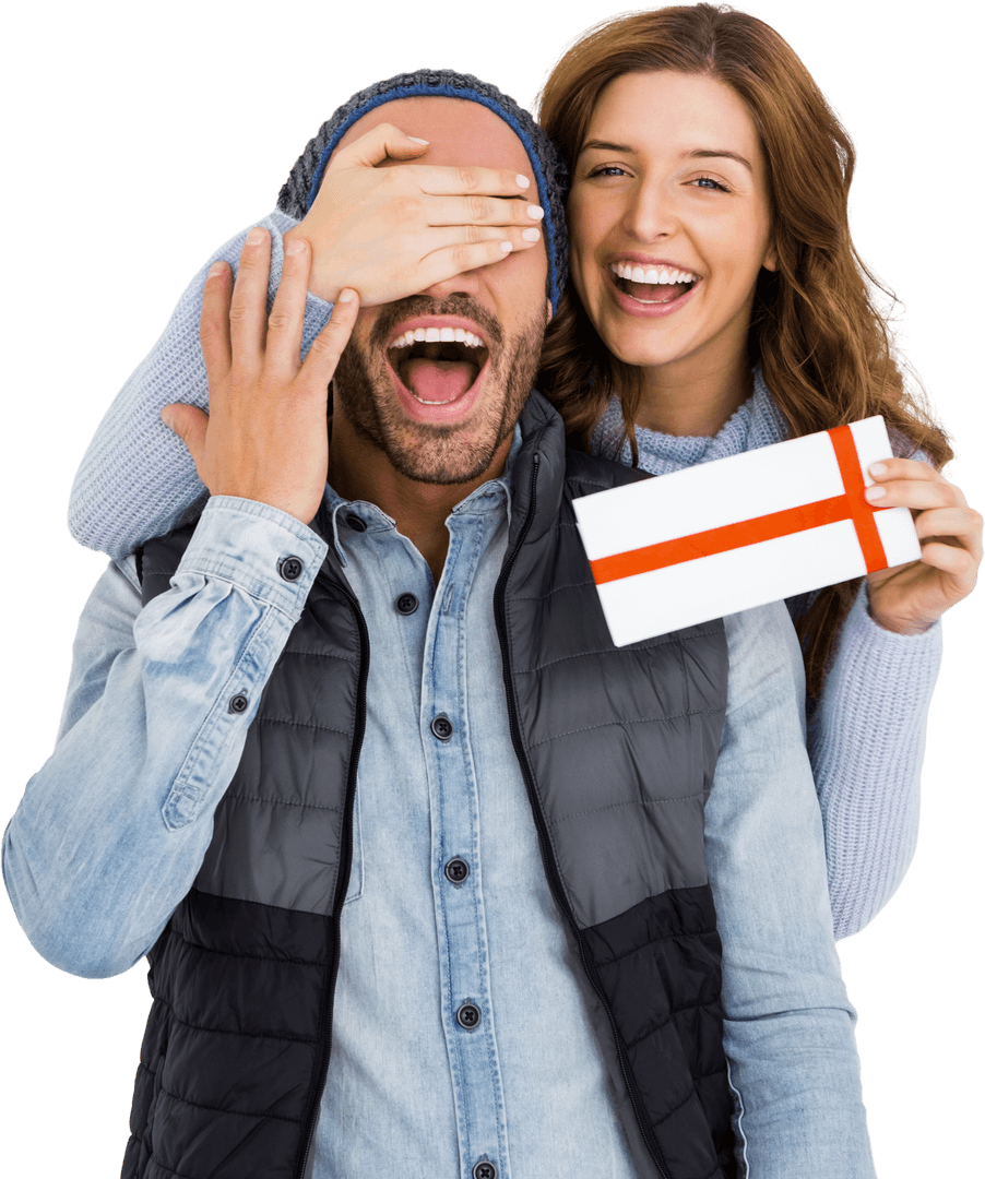 Couple Sharing Surprise Gift Transparent Moment of Joy