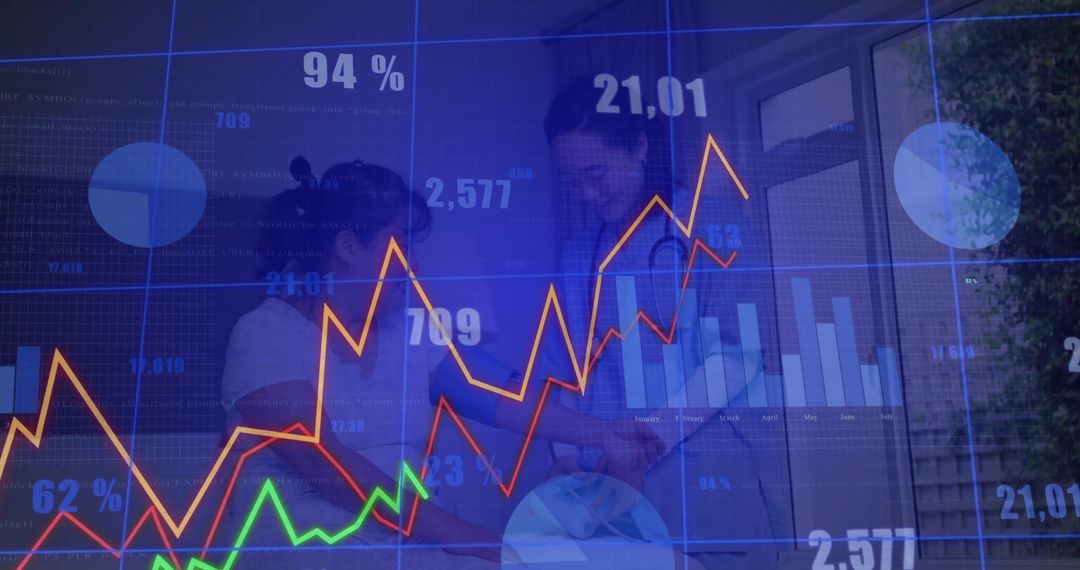 Physician Examining Infant with Data and Technology Overlays