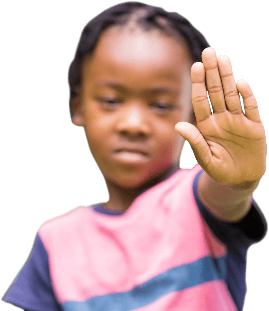 Transparent Boy Holding Up Hand in Stop Gesture