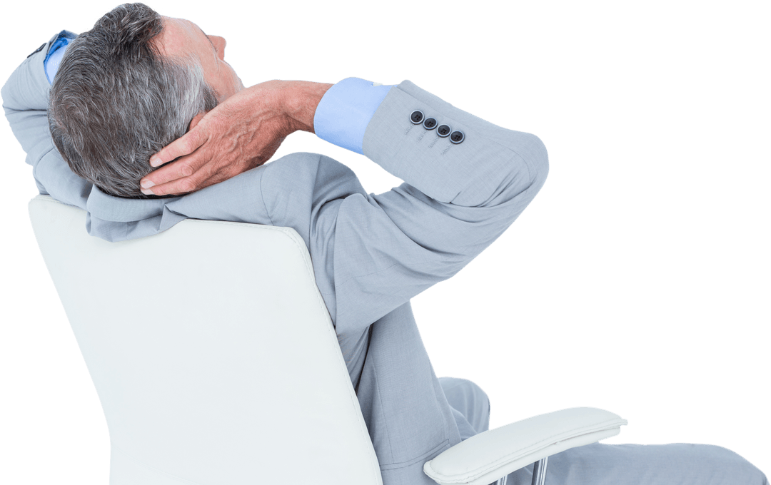 Senior Businessman Relaxing in Transparent Office Chair