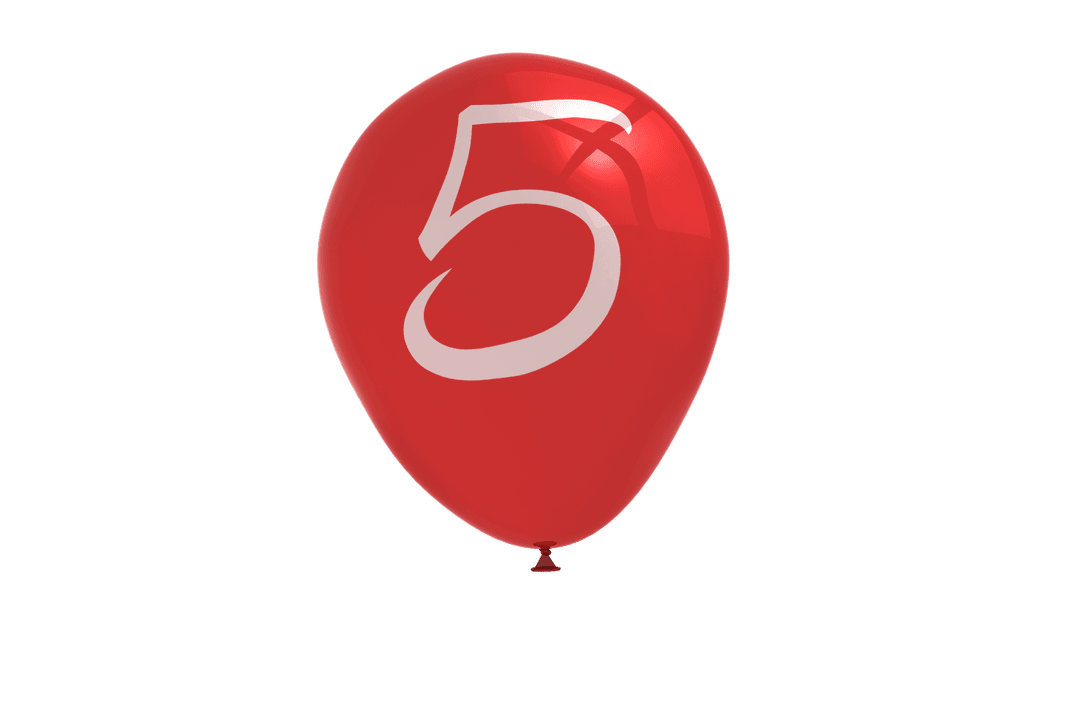 Red Number 5 Birthday Balloon on Transparent Background