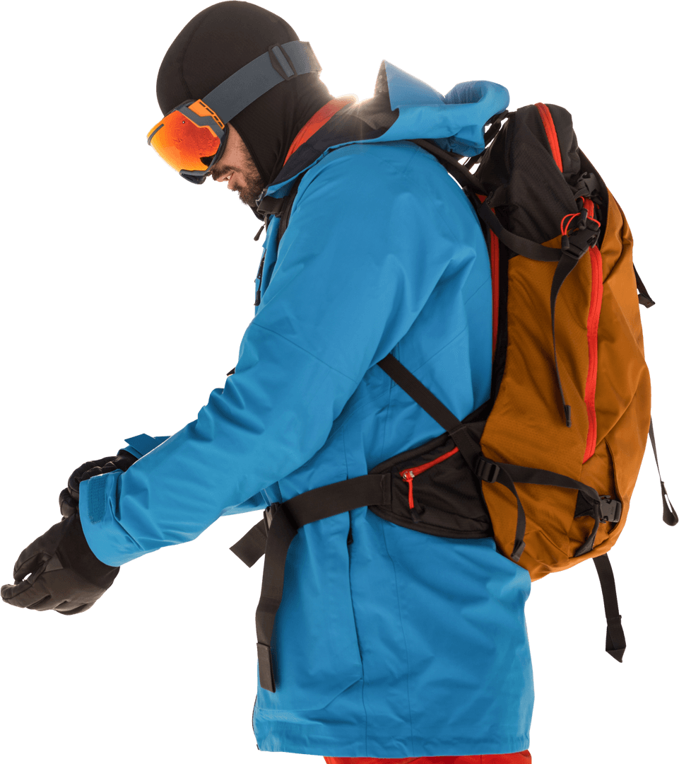 Transparent Side Profile of Skier with Backpack and Gloves