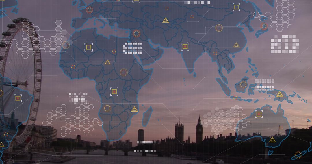 Global Data Processing Over London City Skyline