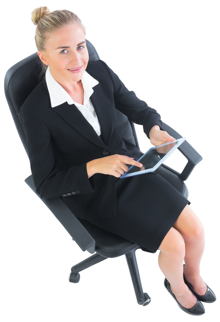 Transparent: Businesswoman Sitting on Swivel Chair Holding Tablet - Download Free Stock Images Pikwizard.com