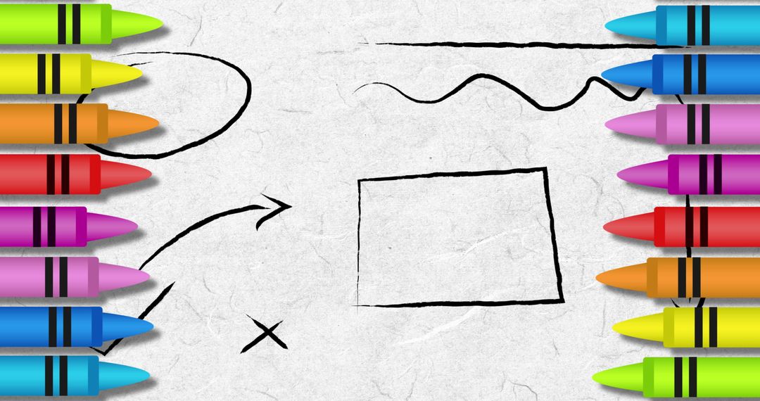 Colorful Crayons Border with Abstract Drawing on Paper