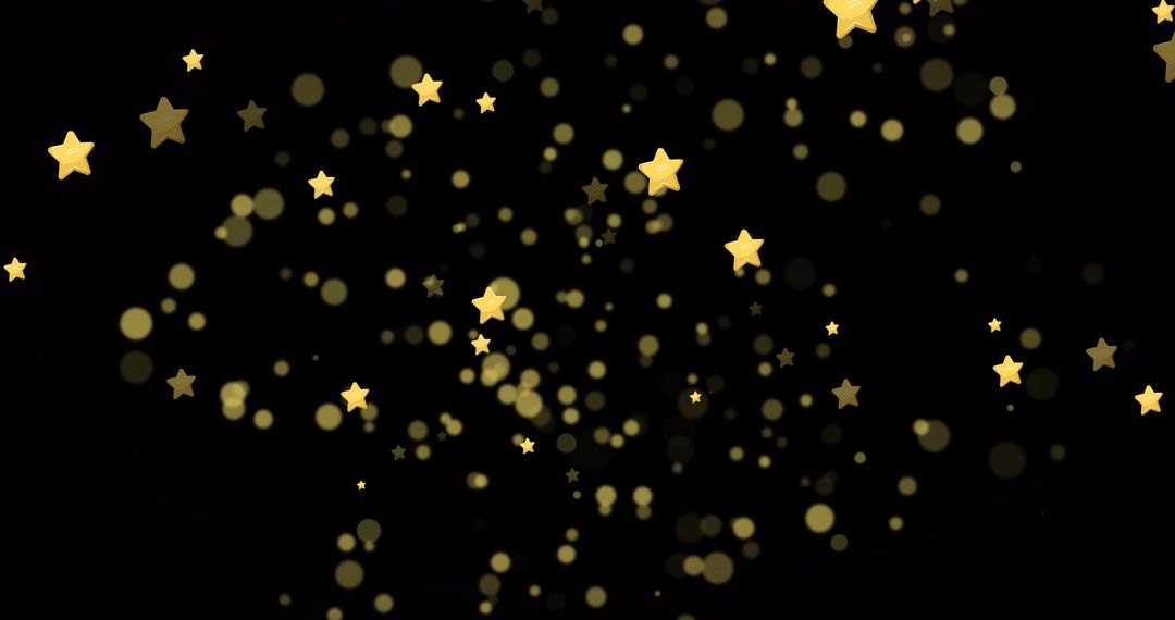 Sparkling Gold Stars and Dots on Black Background