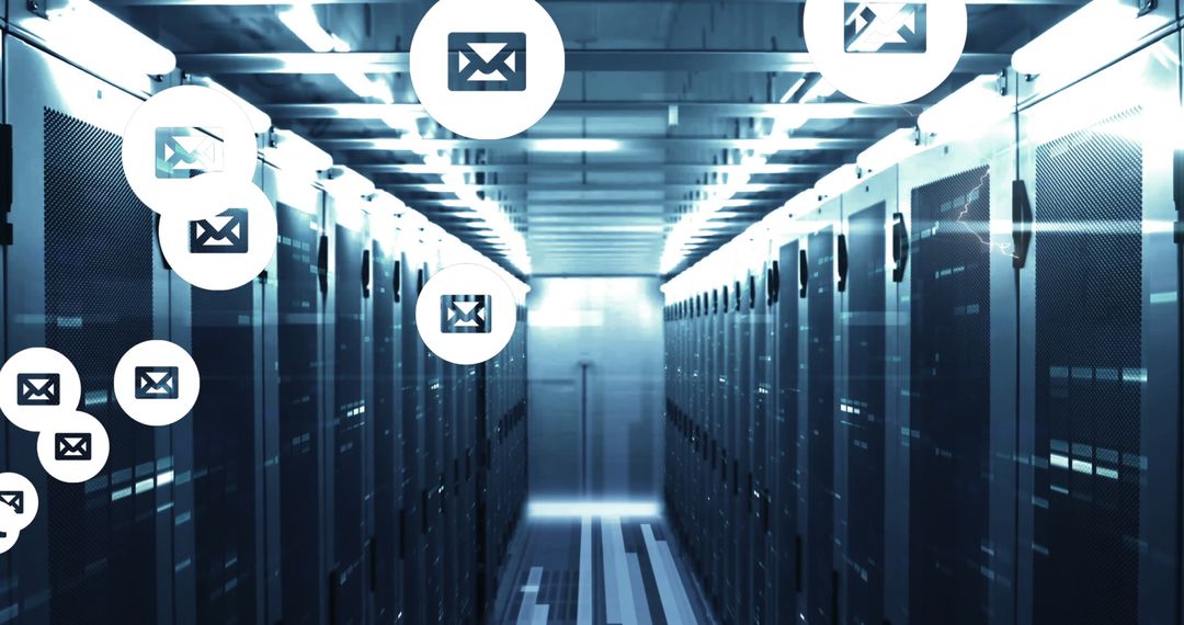 Digital Network Concept with Email Trails in Server Room
