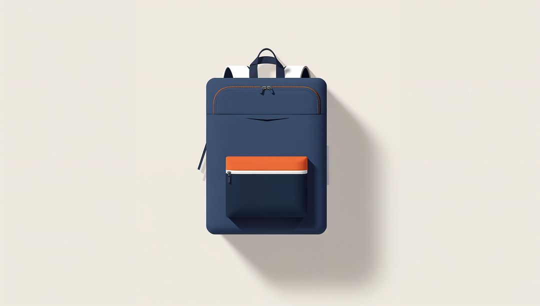 Modern Navy Blue Backpack with Orange Accent on Cream Backdrop