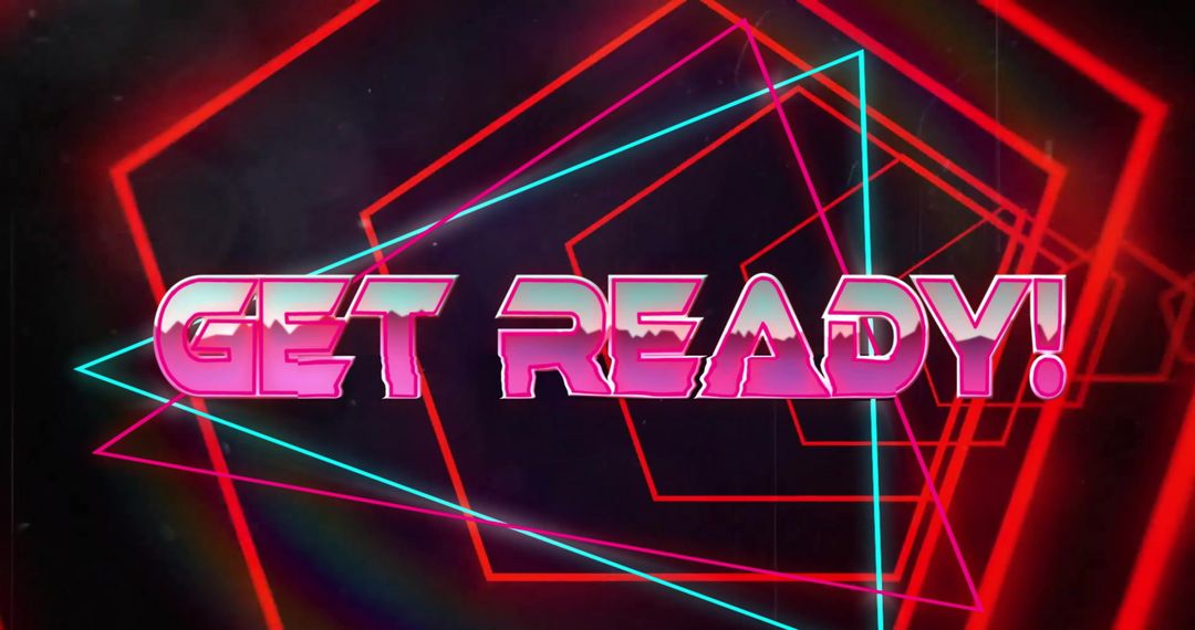 Retro Neon Get Ready Text with Vibrant Geometric Patterns