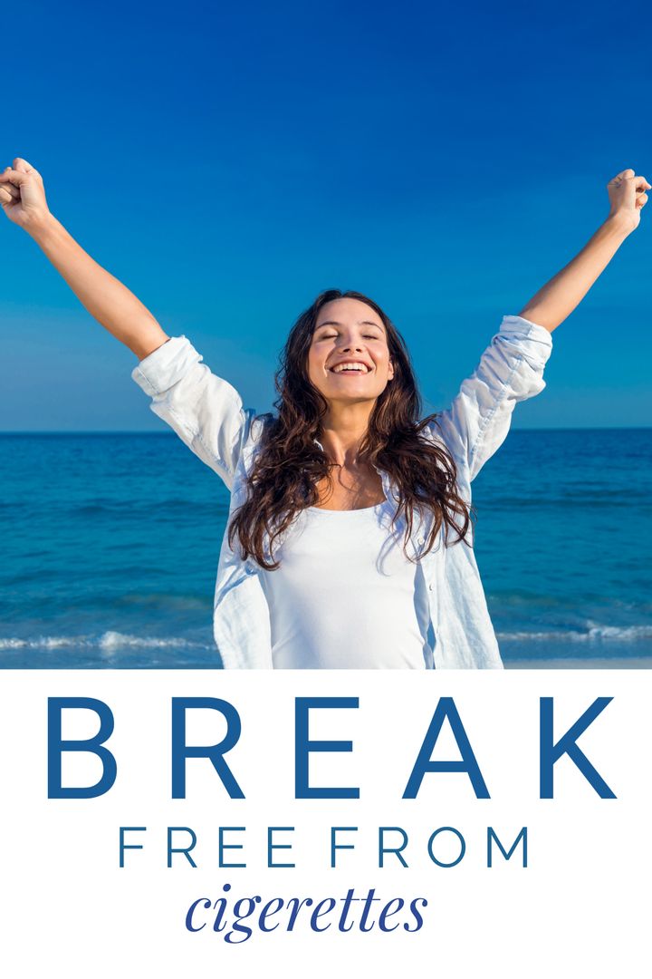 Woman Celebrating Freedom from Smoking by the Sea