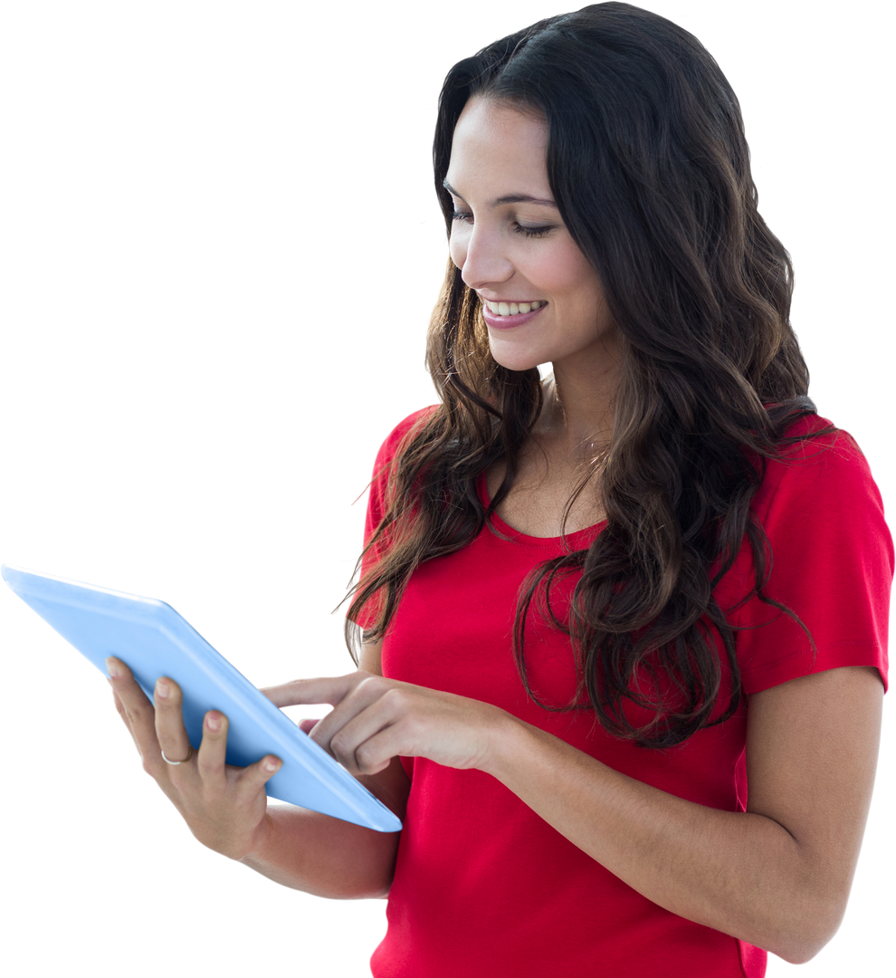 Caucasian Woman Using Tablet on Transparent Background - Download Free Stock Images Pikwizard.com