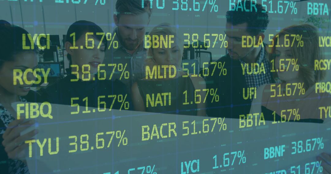 Business Team Analyzing Financial Data with Stock Monitoring