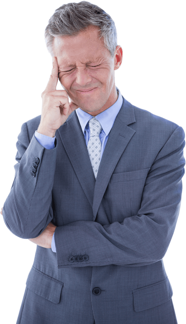 Thoughtful Caucasian Businessman Pondering on Transparent Background