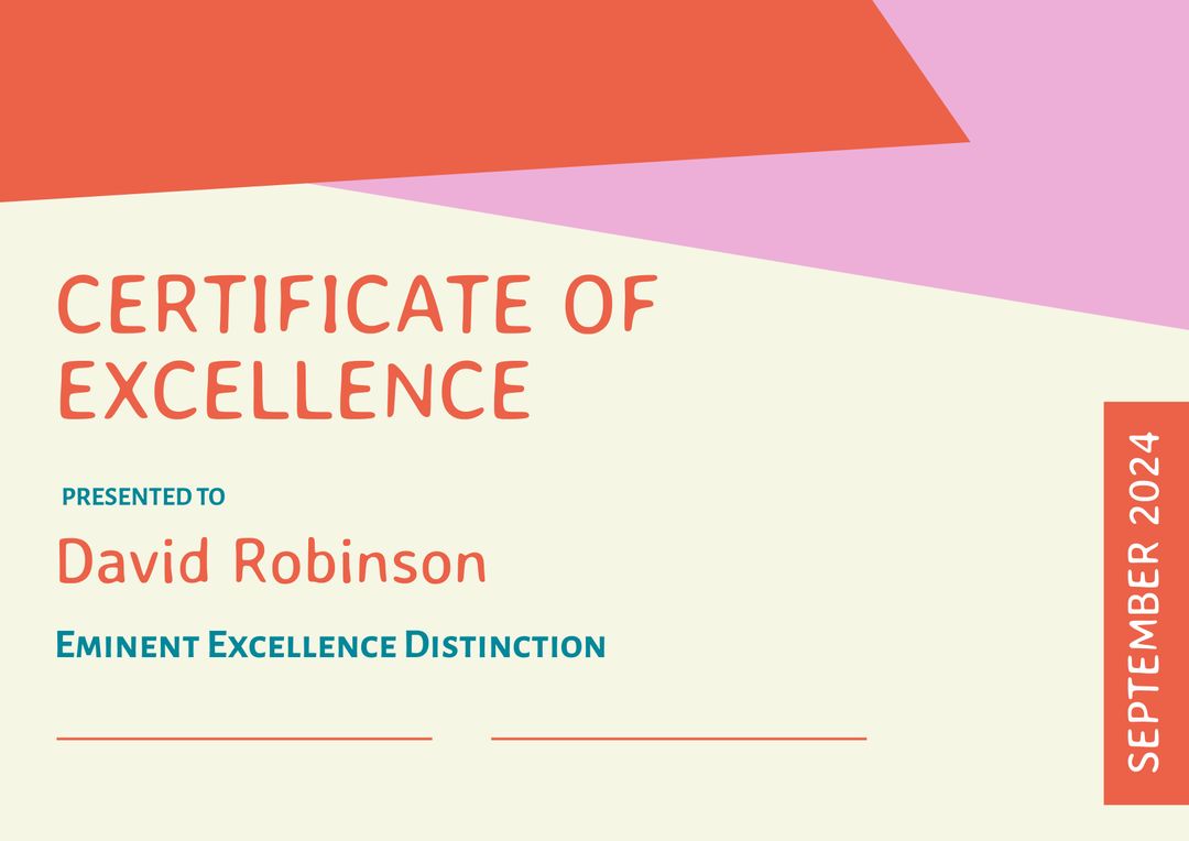 Modern Certificate of Excellence Template in Pastel Colors - Download Free Stock Templates Pikwizard.com