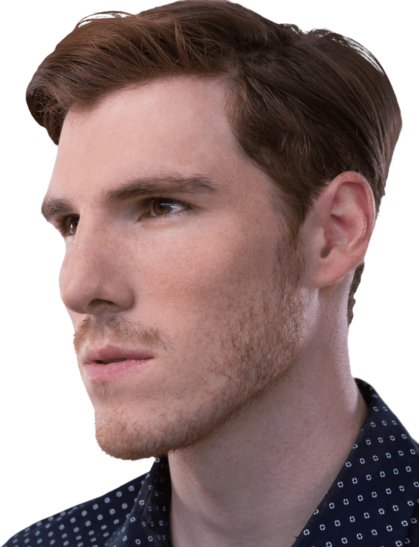 Focused Young Caucasian Man on Transparent Background