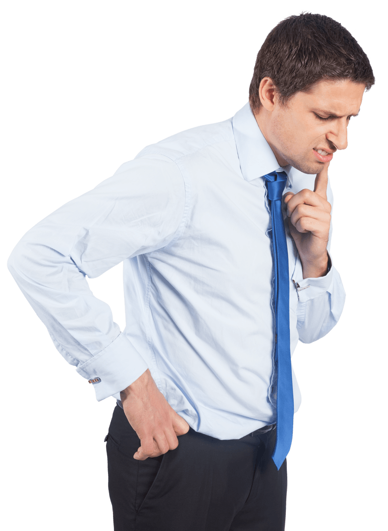 Transparent Businessman Deep in Thought Touching Chin