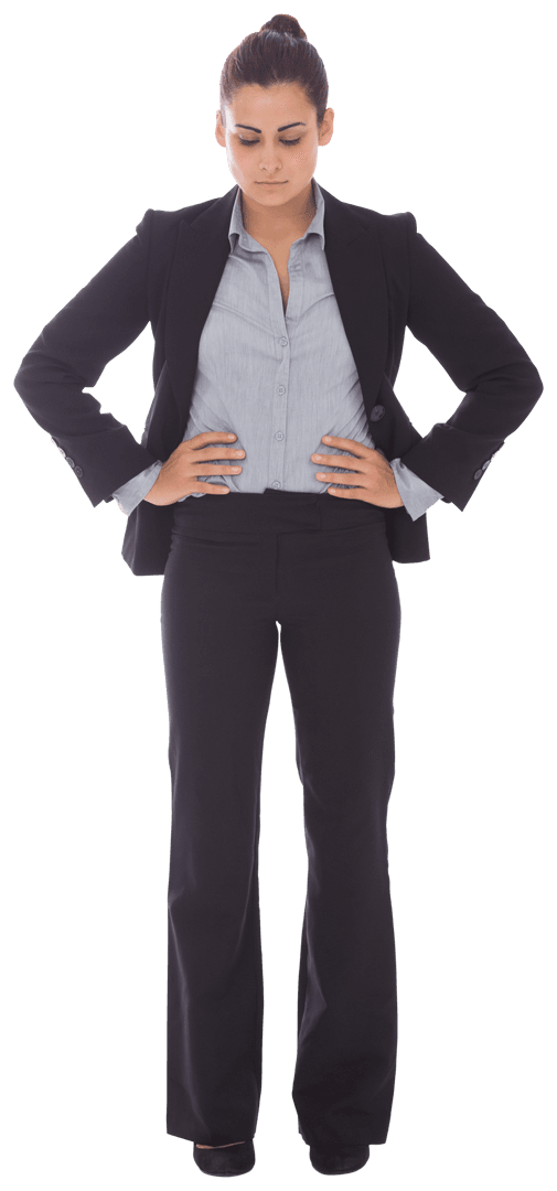 Serious Businesswoman Looking Down on Transparent Background