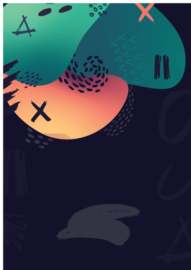 Abstract transparent shapes with colorful brush strokes