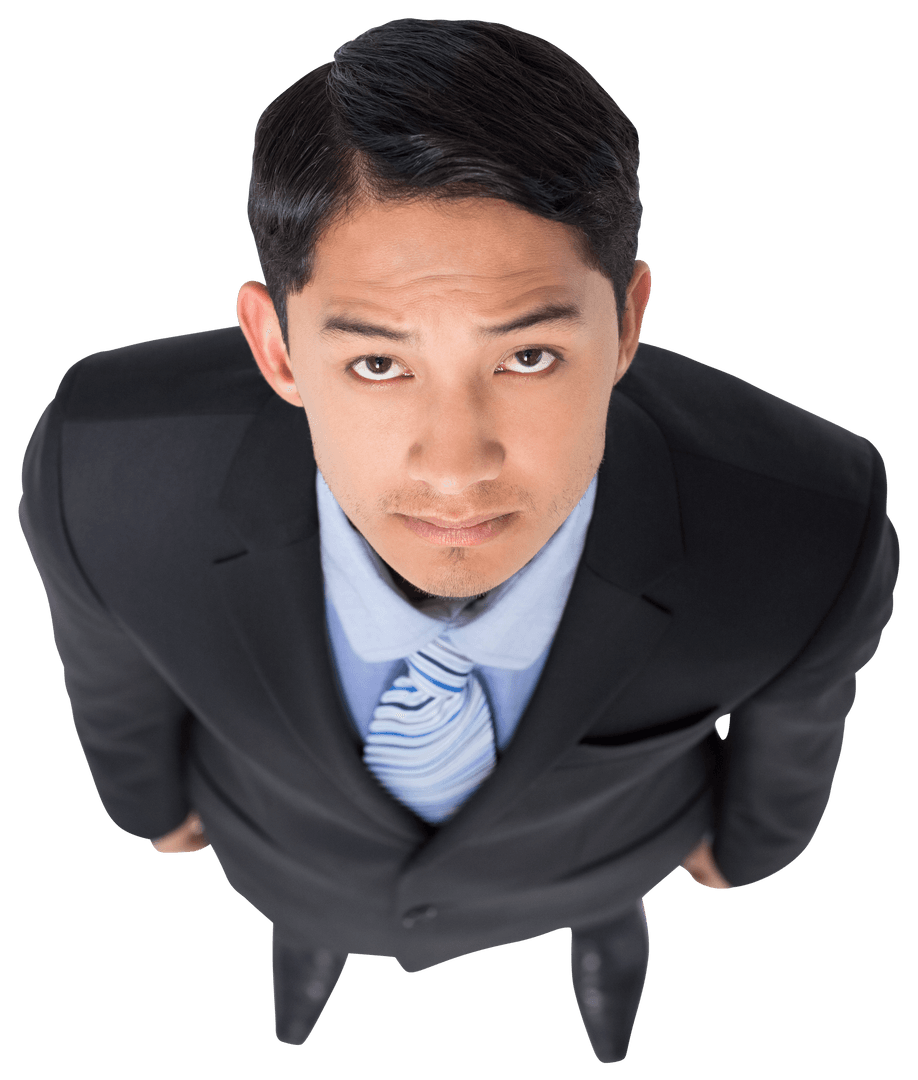 Serious Biracial Businessman Looking Up, Transparent Background