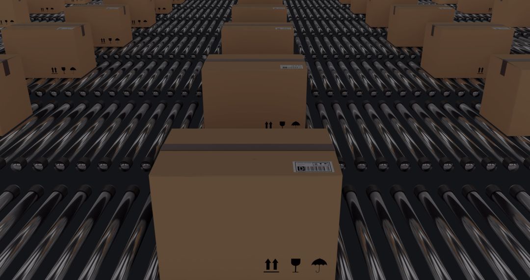 Packages Moving on Conveyor Belt in an Automated Warehouse