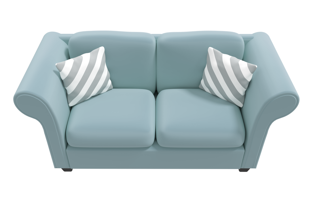 High Angle View of Light Blue Empty Sofa with Striped Cushions on Transparent Background - Download Free Stock Images Pikwizard.com