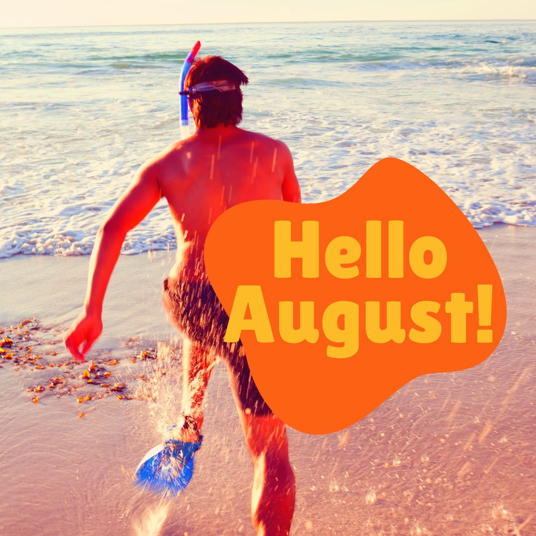 Man Snorkeling Wading into Sea at August Beach with Text Overlay - Download Free Stock Images Pikwizard.com