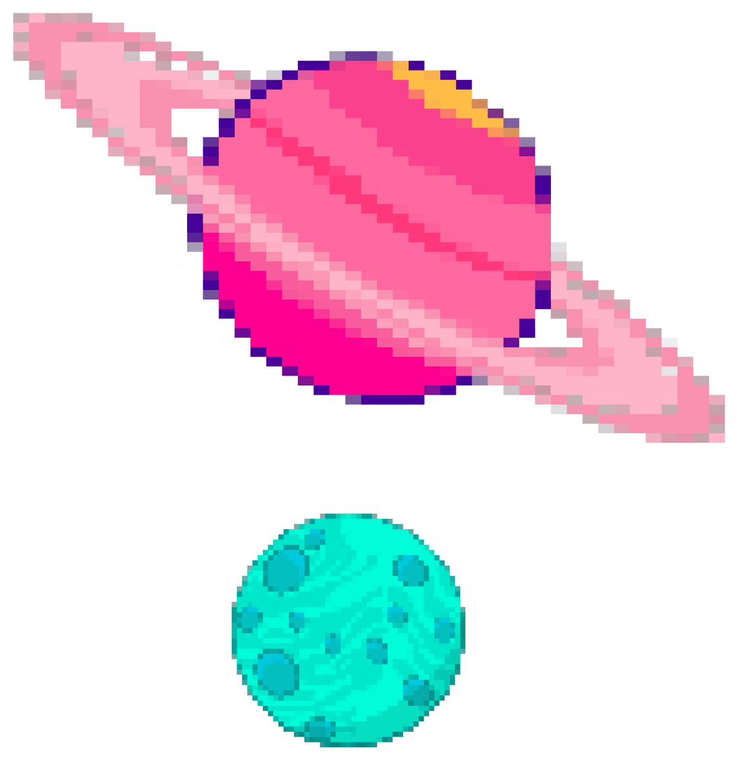 Retro Sci-Fi Pixel Art Planets on Transparent Canvas