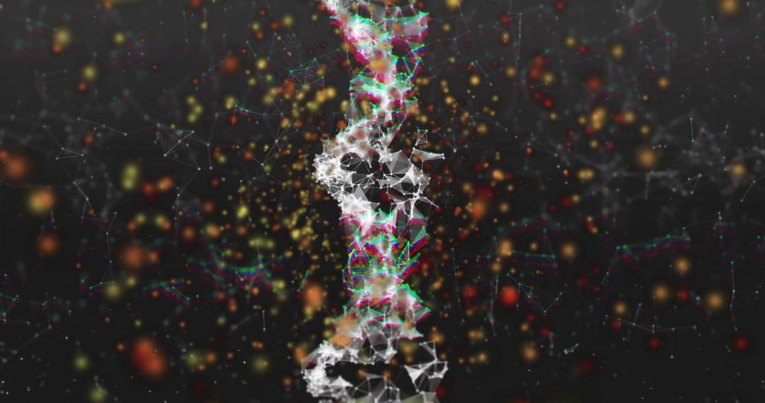 Futuristic DNA Strand with Digital Particles and Binary Code