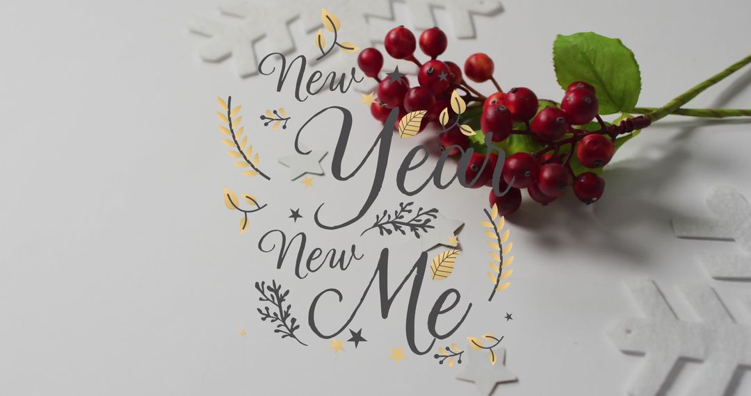 New Year New Me Text with Festive Decorations on White Background