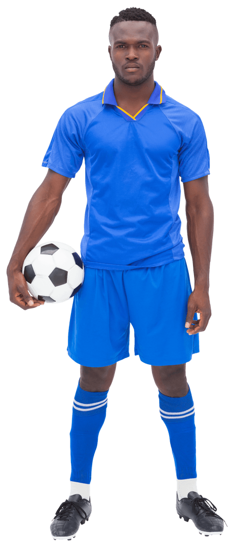 Transparent Soccer Player in Blue Kit Holding Ball