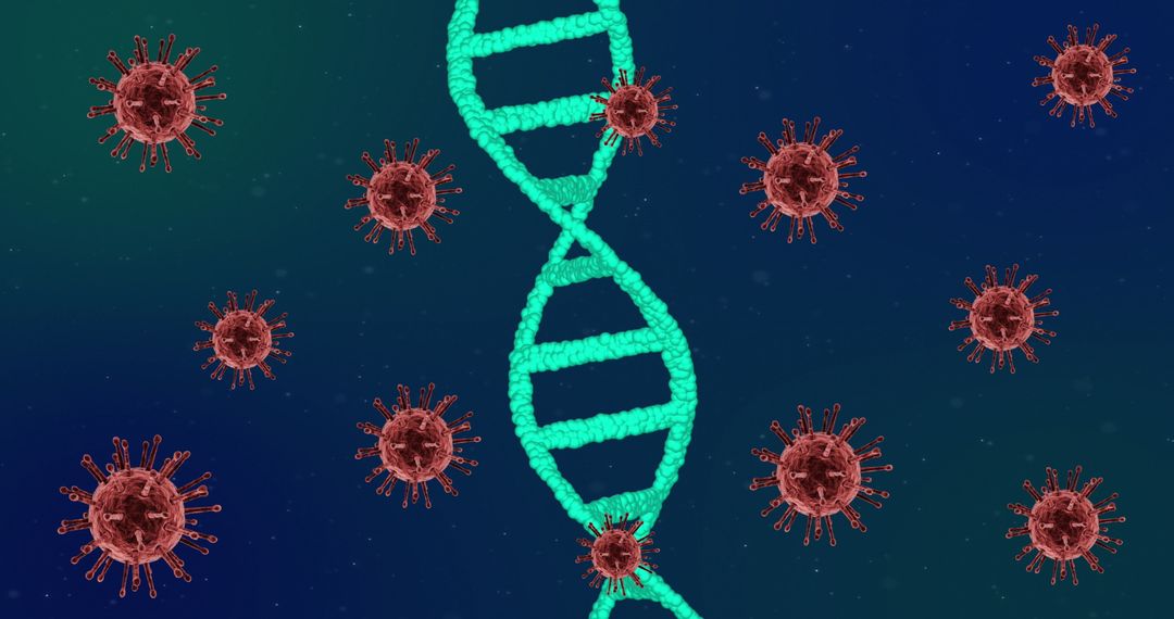 3D Molecular DNA Helix with Red Viruses for Scientific Visuals