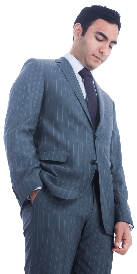 Transparent Isolated Businessman in Grey Pinstripe Suit