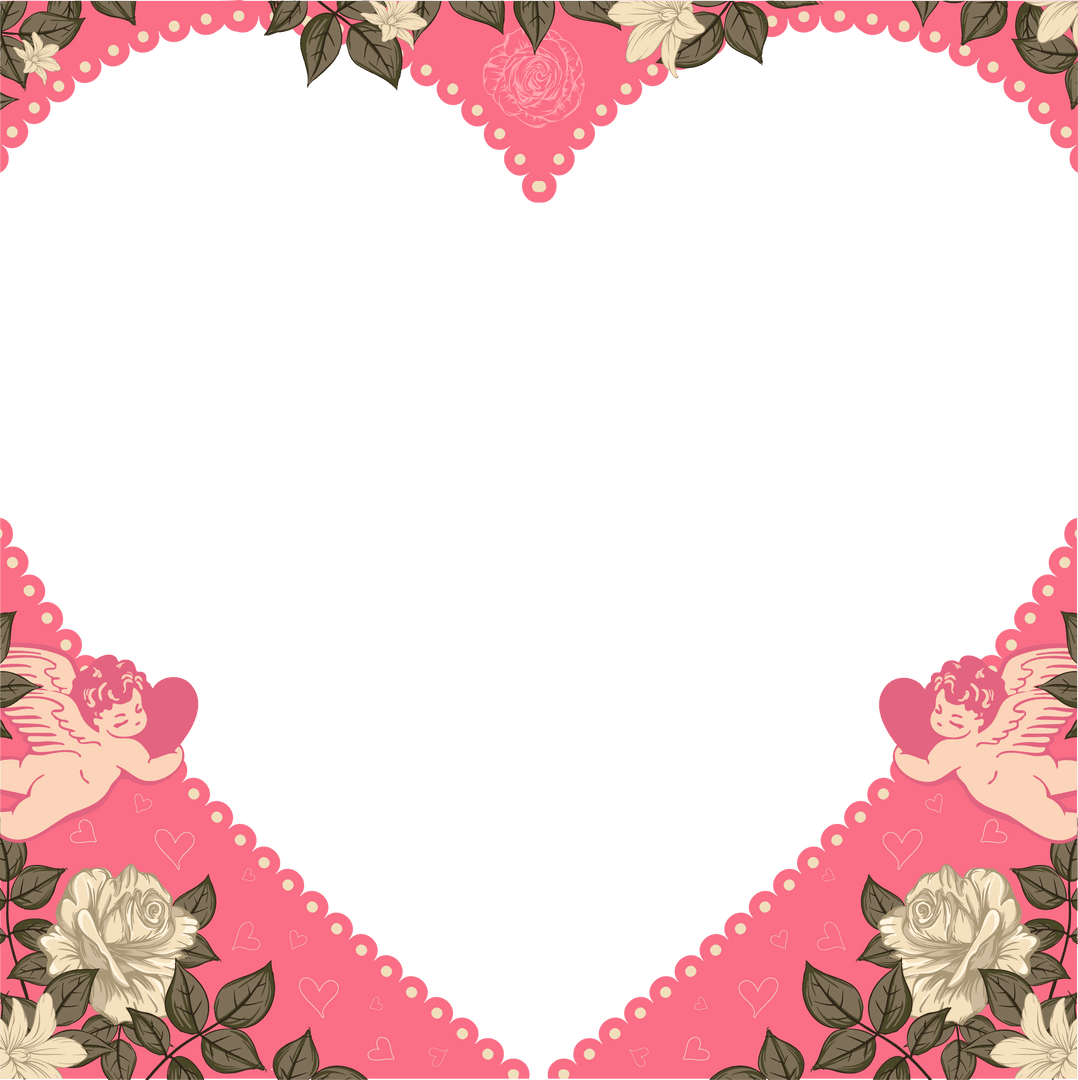 Ornate Heart Frame With Cherubs And Floral on Transparent Background