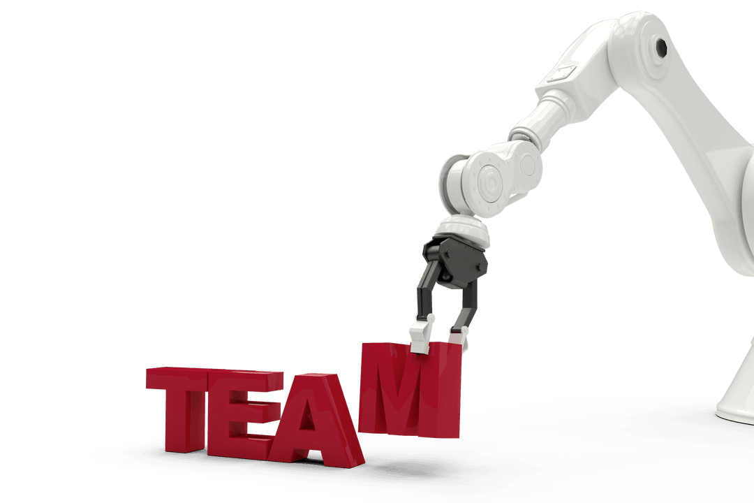 Robotic Arm Aligning TEAM Text on Transparent Background